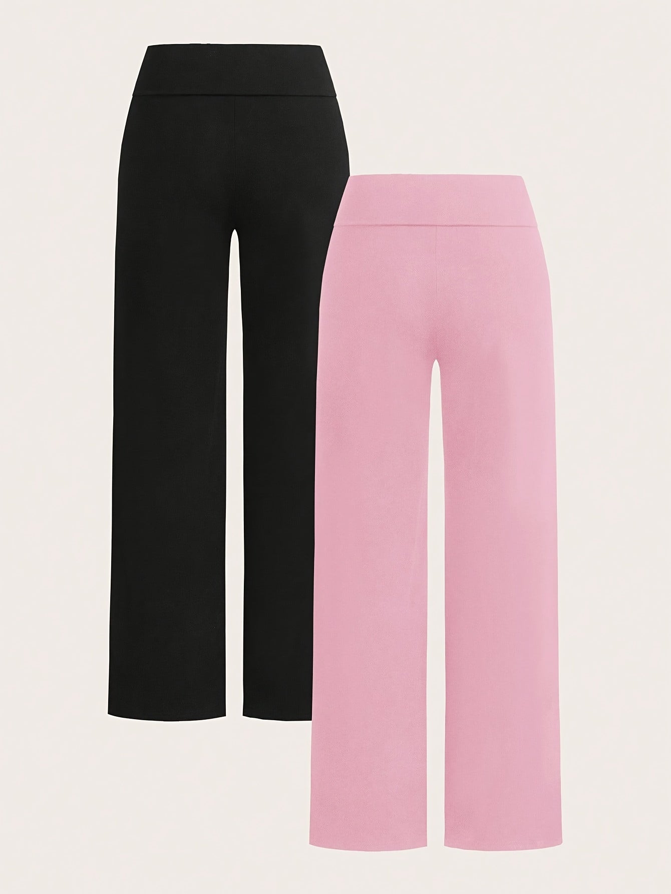 Lot de 2 Pantalons Femme – Taille Haute, Jambe Large Droite, Décontracté et Confortable, Tous Saisons