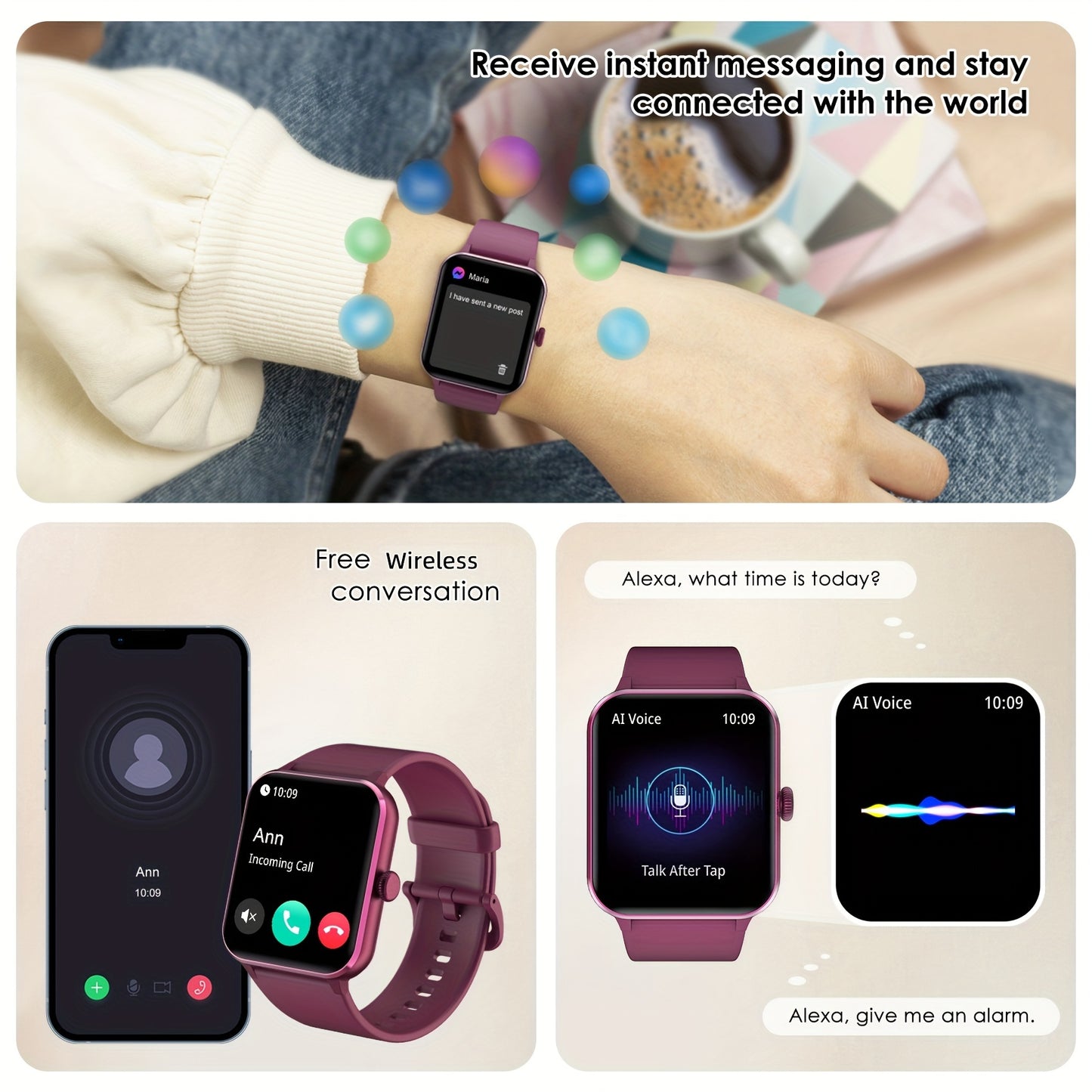 Blackview New Upgraded Smart Watch For Men Women For IPhone Android, 4.7 cm Fitness Tracker Wireless Call (Answer/Make), 100+ Sport Modes, Sports Data Monitoring Multi-functional Sports Bracelet, Black Pink Red Blue Gray. 256