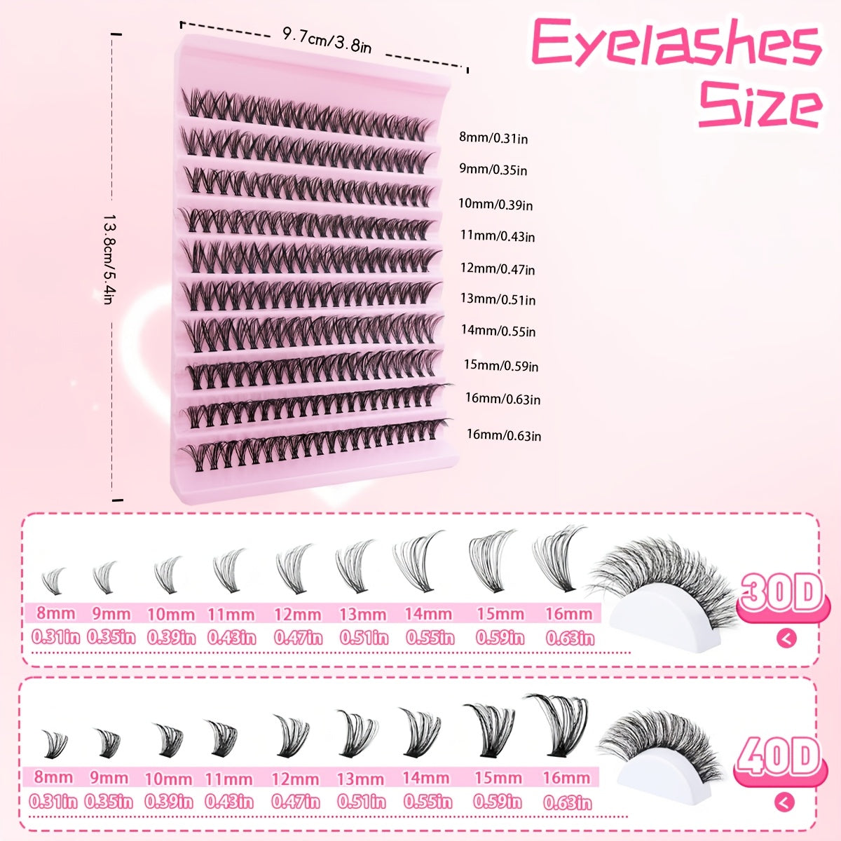 200 pcs Cils en Paquets Wispy — Longueurs 8-16 mm, Look Naturel, Cils Individuels Fluffy, Extensions DIY, Curl 30/40/80D, Réutilisables et Adaptés aux Débutants