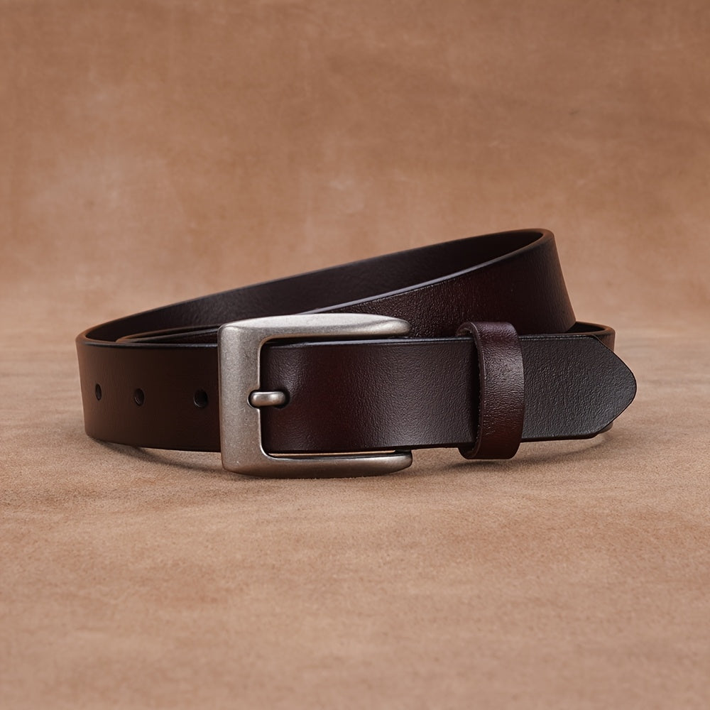 Ceinture en cuir véritable pour femmes – Bande de taille simple et polyvalente avec fermeture bouton vintage