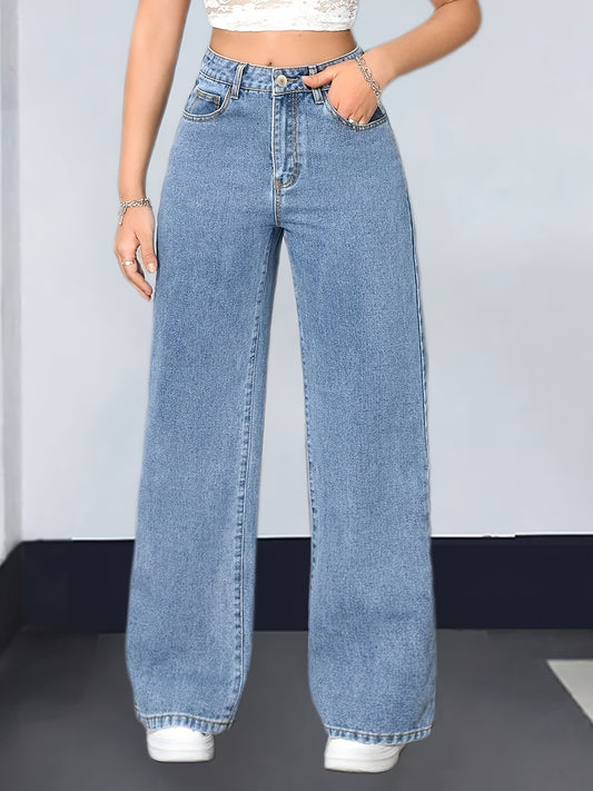Pantalon évasé en denim stretch bleu élégant pour femme
