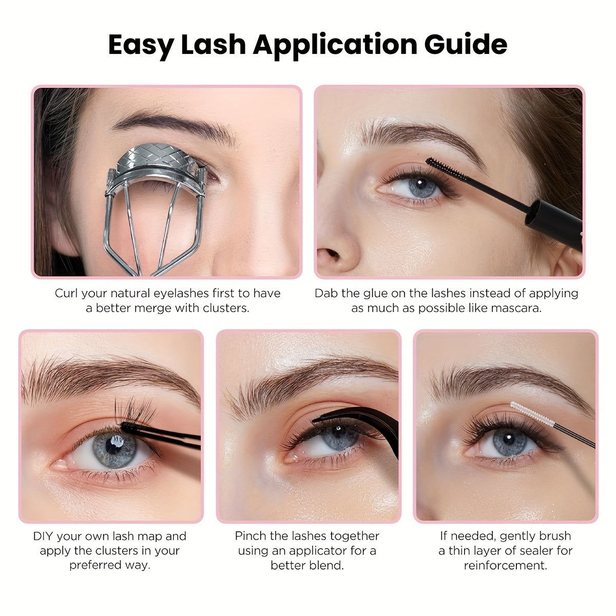 Lot de 460 Touffes de Faux Cils DIY – 2 Types de Poils, Longueurs Mixtes 10-16 mm, Cils Auto-Adhésifs Courbés, Style Cartoon, Réutilisables