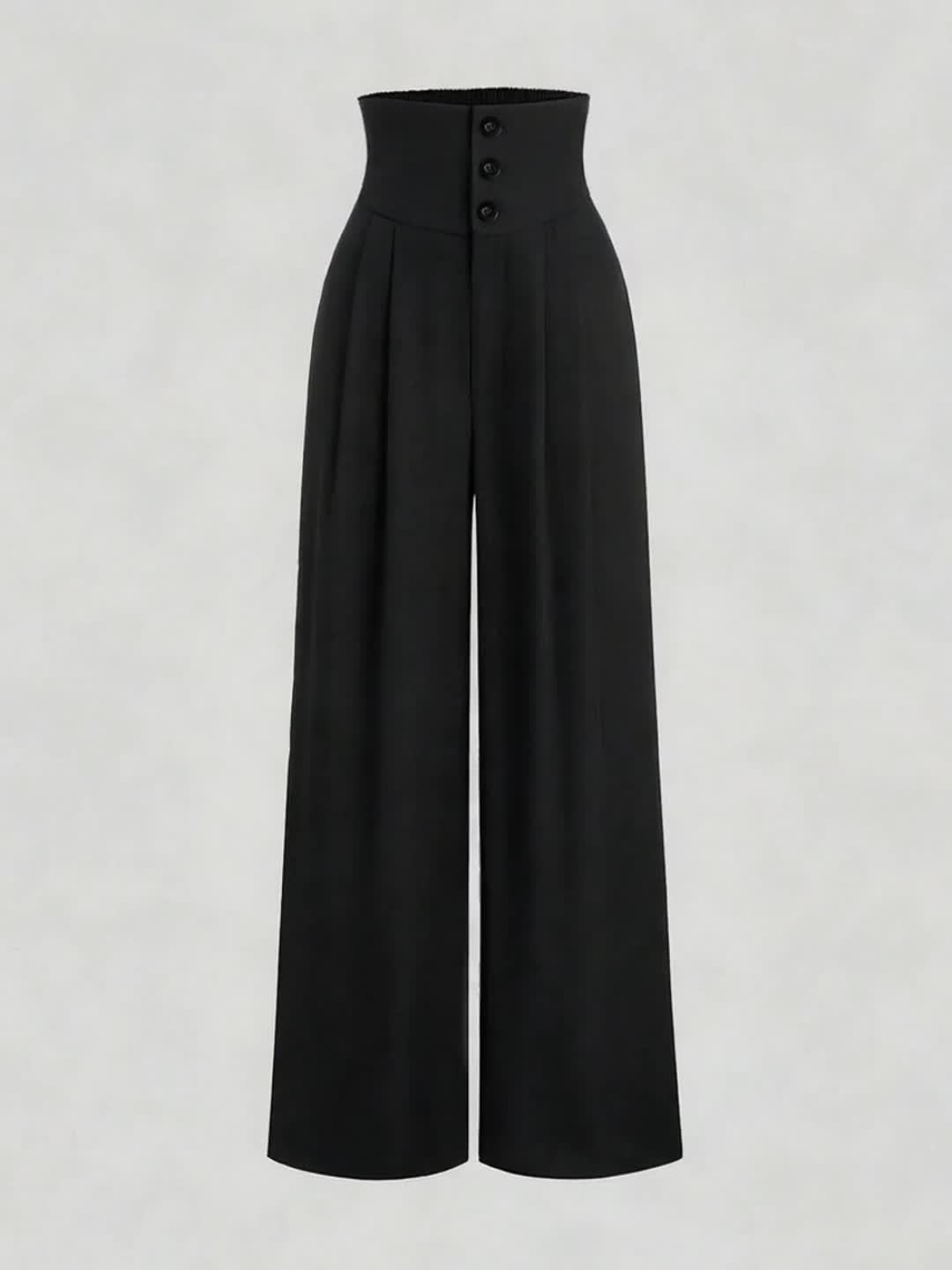 Pantalon Femme Taille Haute – Jambe Large, Élégant, Boutons, Bureau et Décontracté, Tous Saisons