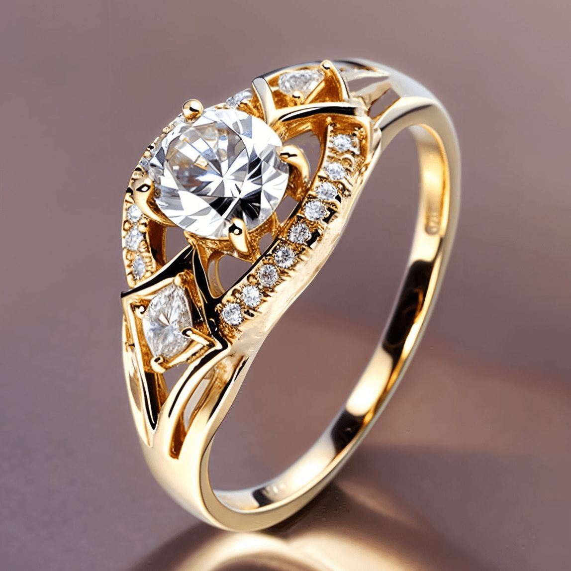 An Exquisite Elegant Luxurious Women's Fashion Personality Wedding Promise Engagement 18K Gold Plated Copper Ring with Round Synthetic Synthetic Zirconia, Suitable for Daily Banquet Celebration Holiday Wear, Party Accessory,