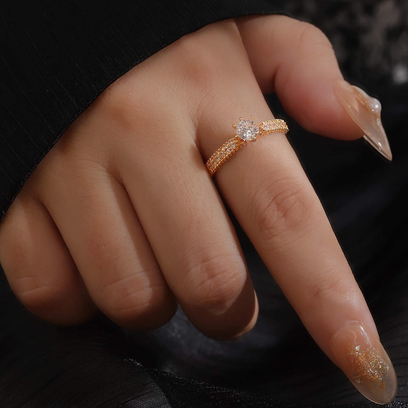 Elegant Vintage-Inspired Copper Ring with Sparkling Cubic Zirconia - Adjustable Open Design for Everyday & Party Wear