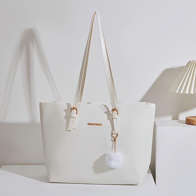 Sac Cabas Femme Grande Capacité – Sac Élégant Minimaliste avec Quincaillerie Dorée, Bandoulière Fixe et Fermeture Éclair, Noir/Blanc, Finition Brillante, Parfait pour Voyages et Usage Quotidien, Sac Durable à Main ou en Bandoulière