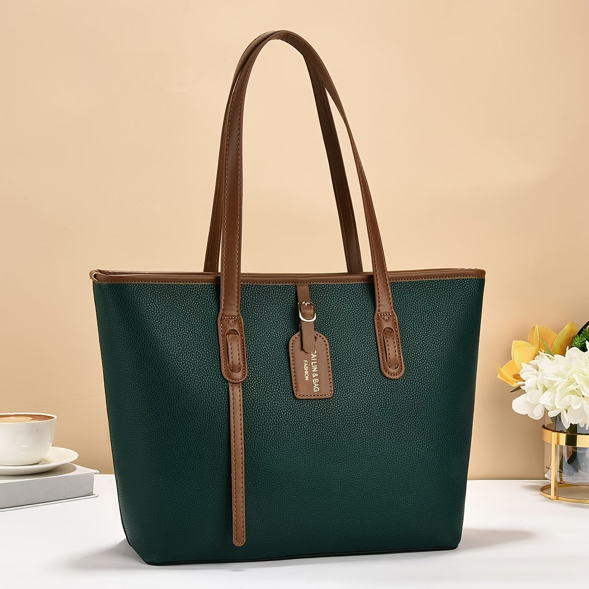 Sac élégant femmes Tote casual bandoulière fermeture éclair doublure polyester grand format