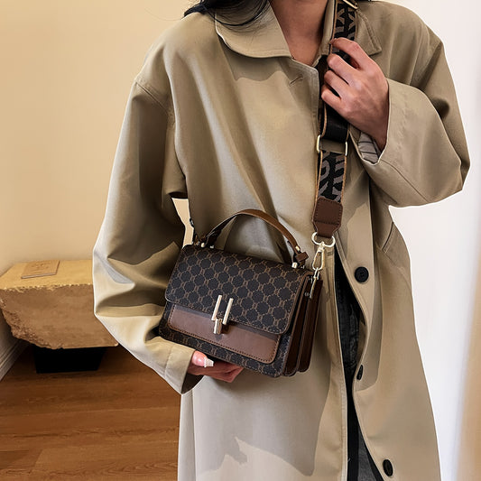 Sac élégant pour femmes – grande capacité, motif géométrique, simili cuir, bandoulière large et amovible, accessoires dorés, sac bandoulière polyvalent pour occasions casual et formelles