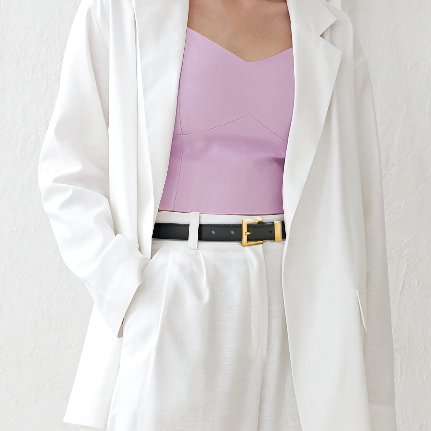 Lot de 2 ceintures pour femmes – Style décontracté, légère, tissage non textile, boucle carrée dorée