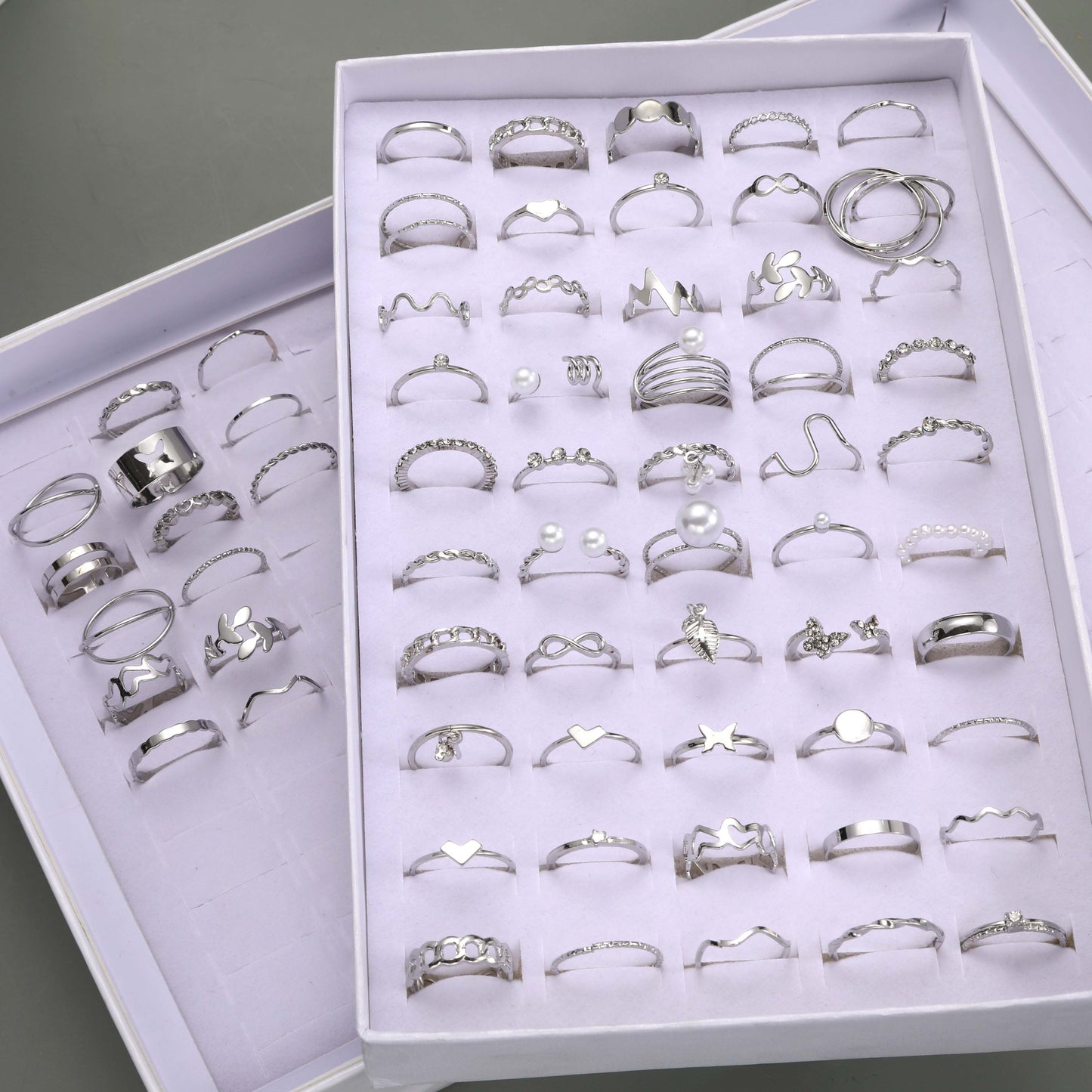 64pcs Fashion Gothic Style Silvery Hollow Stacking Ring Set for Women, Daily Wear Jewelry Accessories, No Box Included