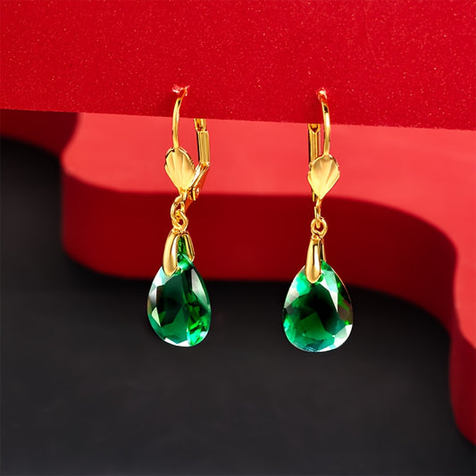 Boucles d’oreilles pendantes pour femme en argent sterling 925, cristal synthétique vert élégant, parfaites comme cadeau pour la Saint-Valentin, Noël ou usage quotidien, livrées avec coffret cadeau raffiné