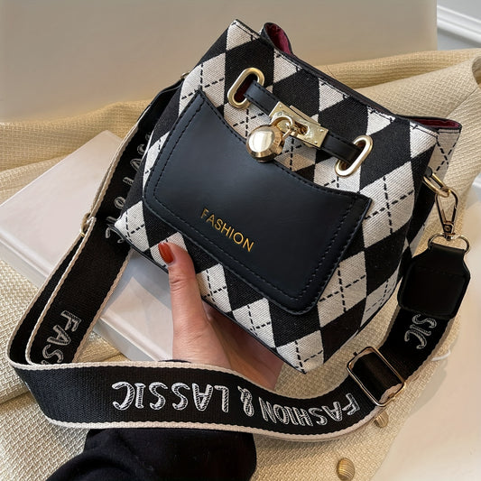 Mini sac bandoulière à carreaux noir et blanc femme