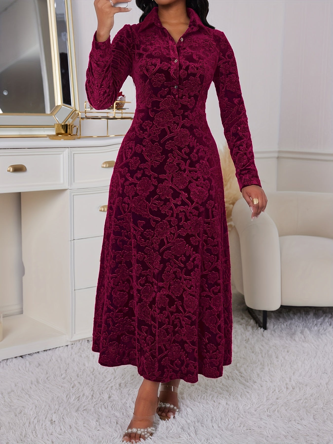 Robe Femme Élégante pour Événements Formels et Fêtes – Robe de Soirée Longue, Coupe Flatteuse, Fermeture Bouton à l’Avant