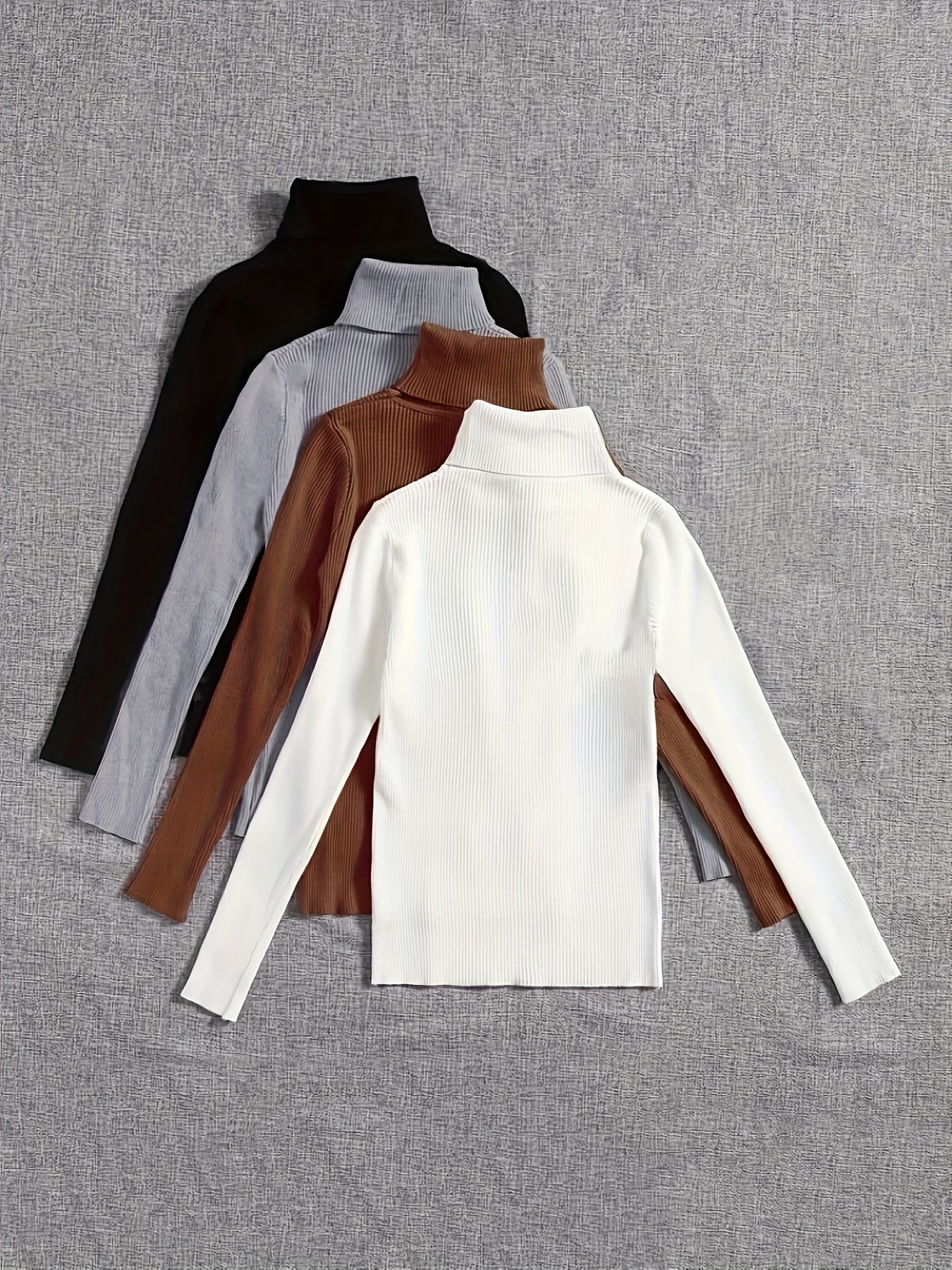 Pull Col Roulé Élégant pour Femme – Ensemble Haut à Col Montant, Manches Longues Confortables en Blanc et Marron, Idéal Automne/Hiver, Pièce de Superposition Stylée, Vêtement d’Hiver Élégant