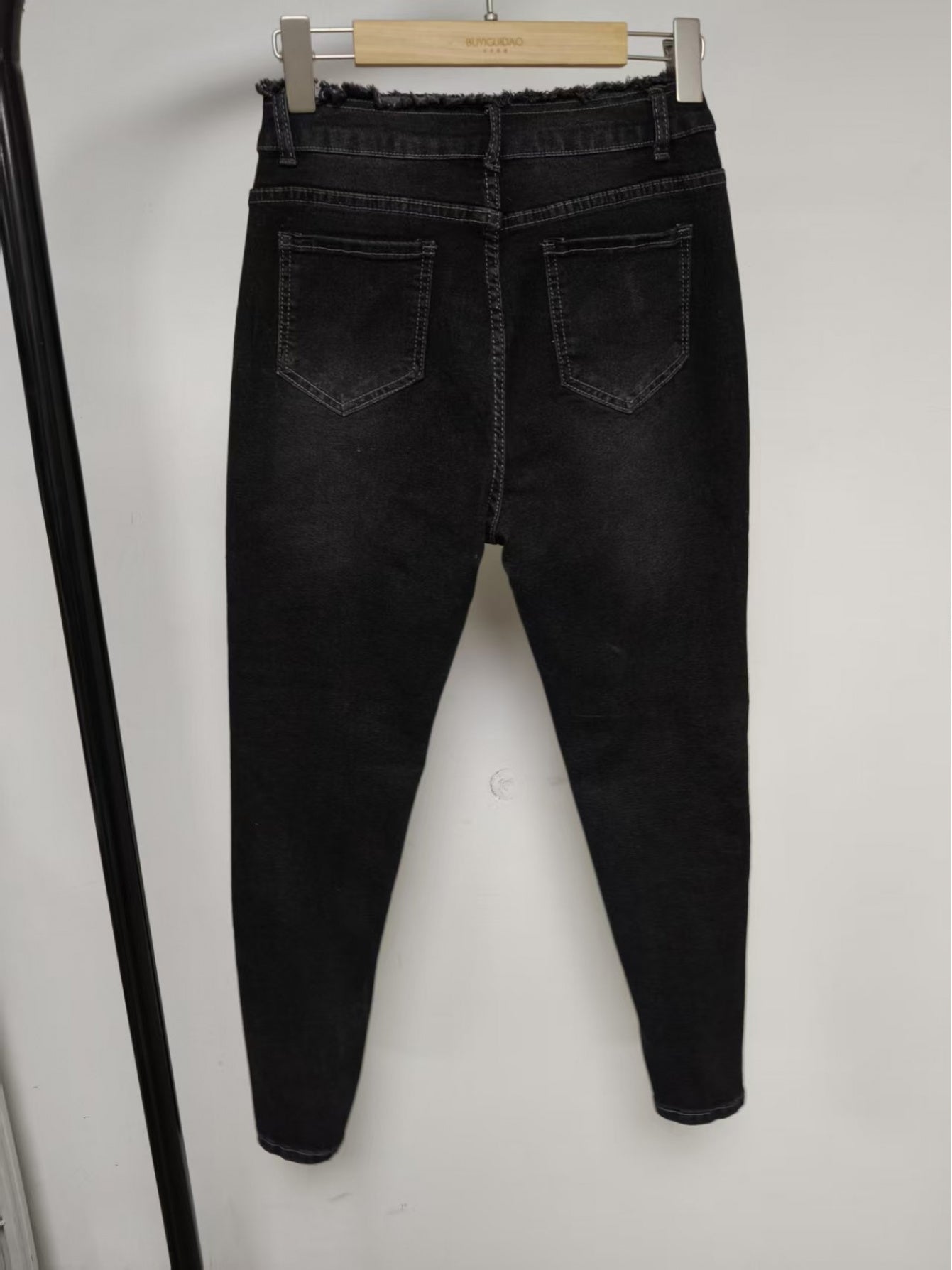 Jean skinny en faux denim pour femme - Jean extensible opaque avec fermeture éclair intégrée, coupe skinny taille mi-haute