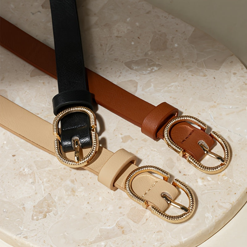 Lot de 3 ceintures en PU pour femme avec boucle en alliage, style preppy décontracté, sans lavage