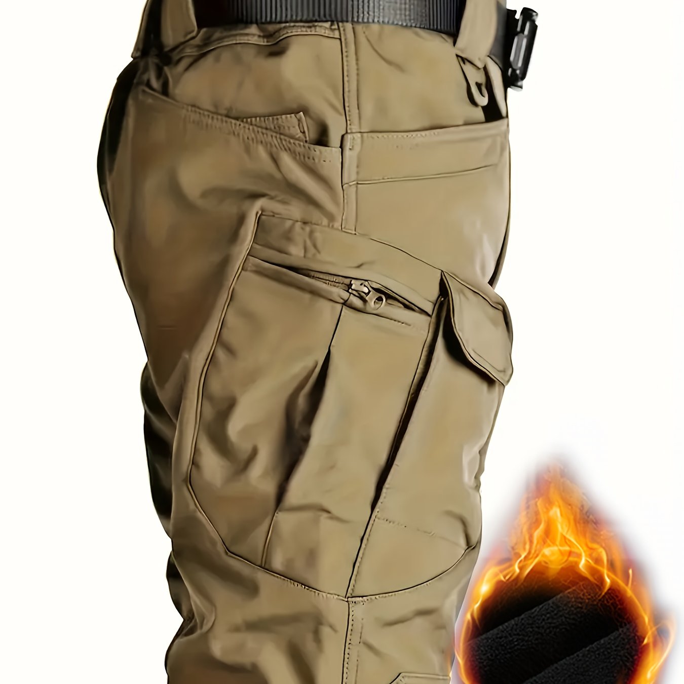 Pantalon cargo tactique en polaire pour homme – multi-poches, couleur unie, coupe-vent, tissu micro-extensible 295 g, idéal activités outdoor, randonnée et usage quotidien (sans ceinture)