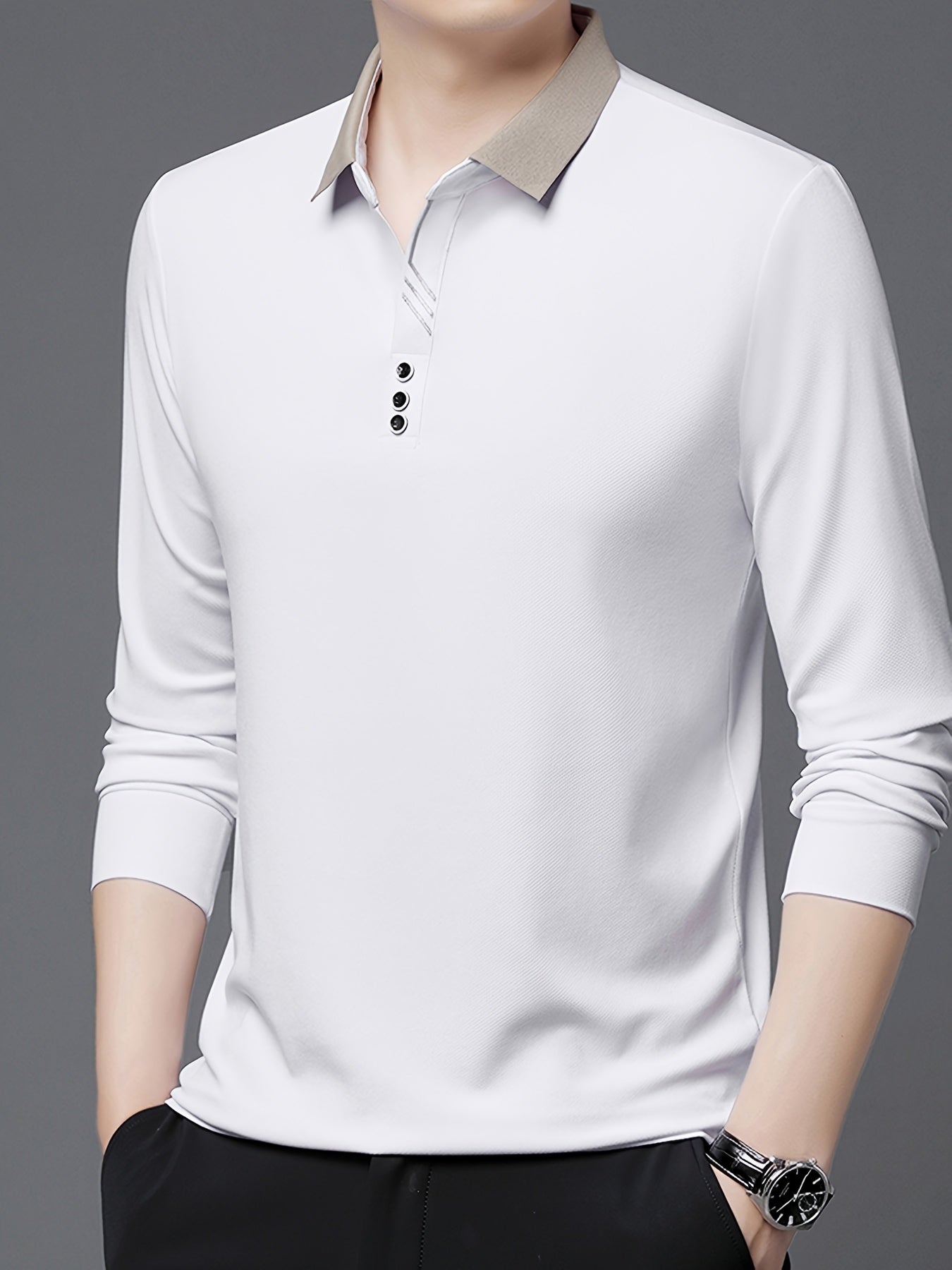 Men's Comfortable Casual Durable Long Sleeve Shirt with Button Decoration
