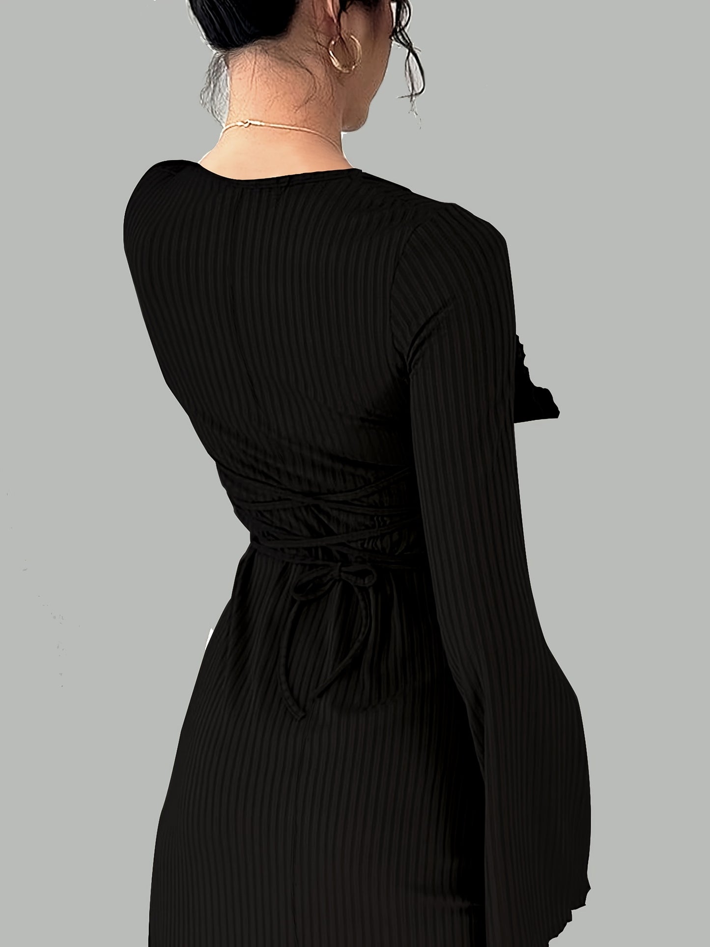 Robe Maxi Traditionnelle Femme Élégante – Couleur Unie, Manches Bouffantes, Nœud au Dos, Silhouette A-Ligne, Col Rond, Longue, Idéale Événements Formels