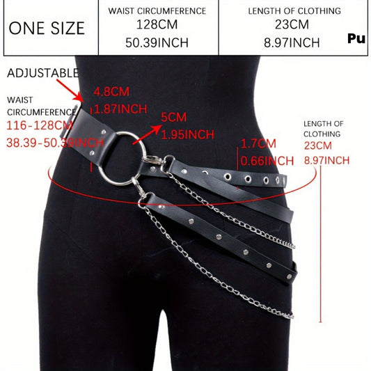 Ceinture punk grande taille pour femmes – Ceinture PU noire style hip-hop, avec chaîne et glands, accessoire de mode