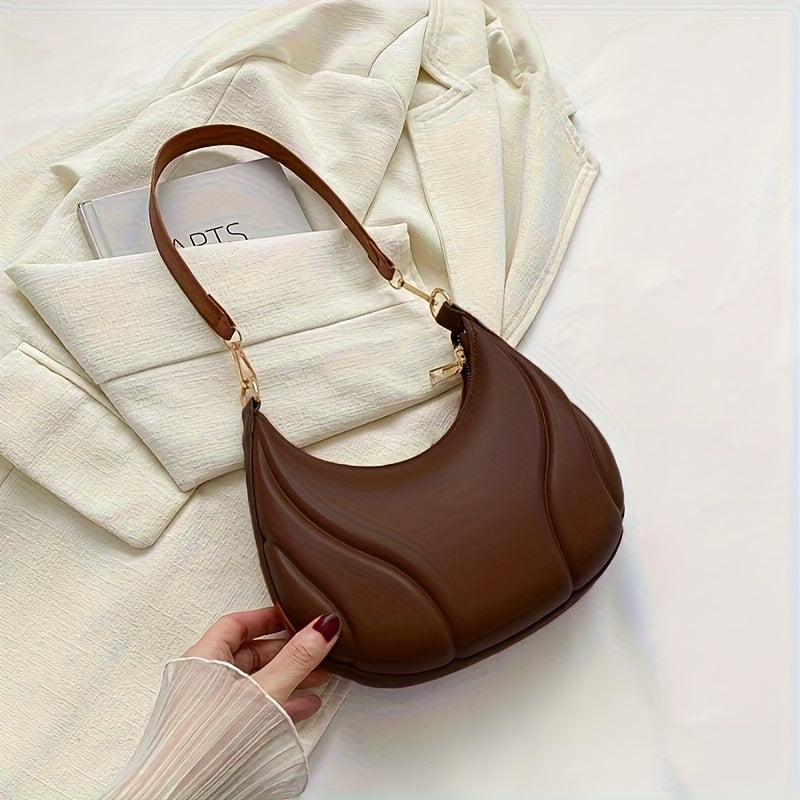 Sac bandoulière femme style français – quincaillerie dorée, sangle réglable, fermeture zippée, brun/ blanc/ noir, élégant et polyvalent pour le travail, les sorties et les voyages.