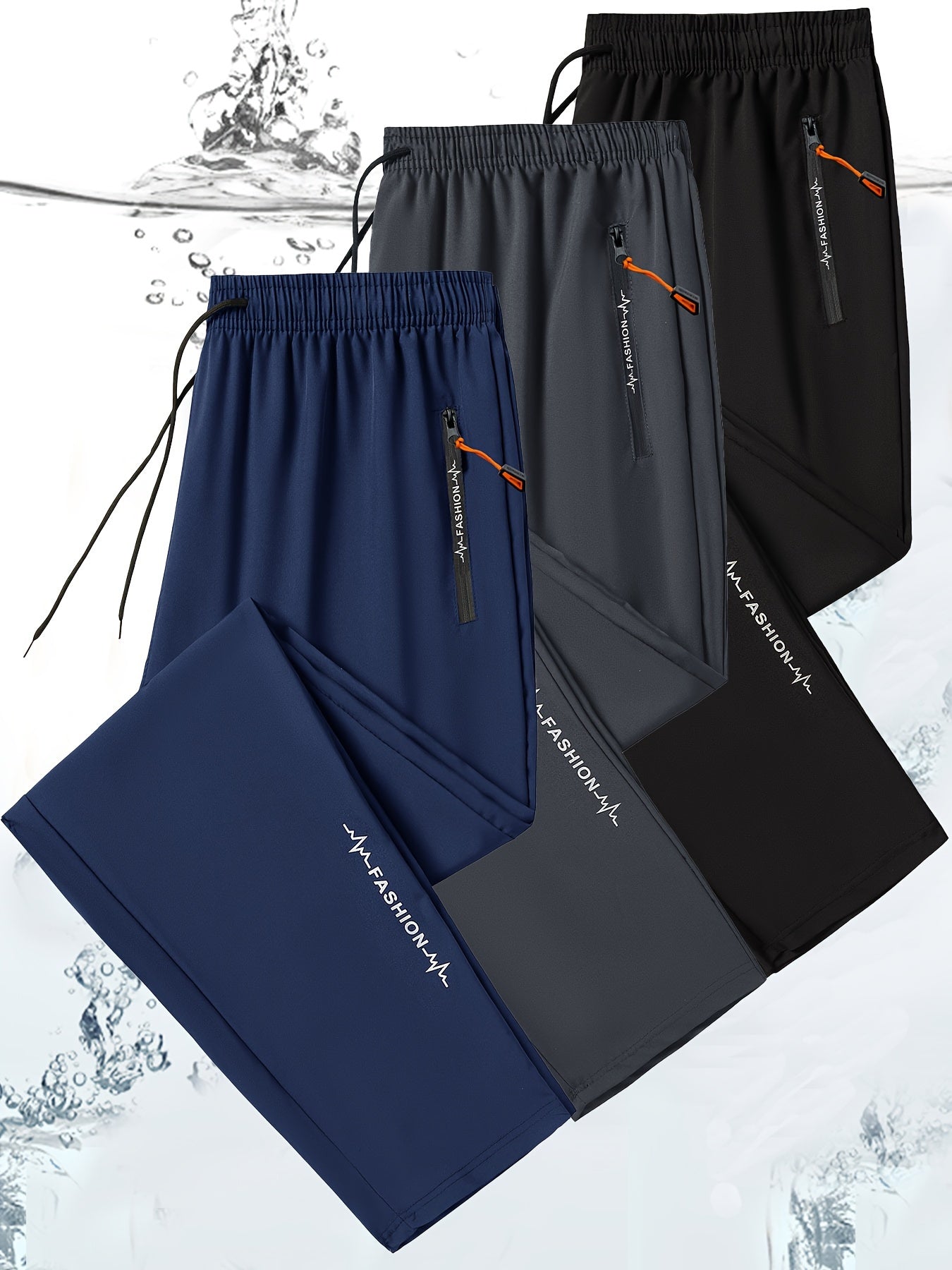 3pcs Pantalons Sport Homme – Tout Saison, Cordon, Poche Zippée, Olive, Gym & Casual