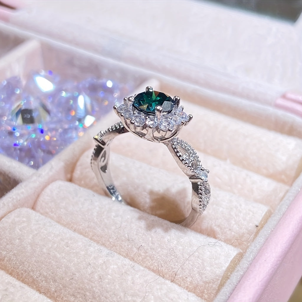 Vintage 1 Carat Green Moissanite Ring 925 Sterling Silvery Birthday Wedding Gifts for Women Girls