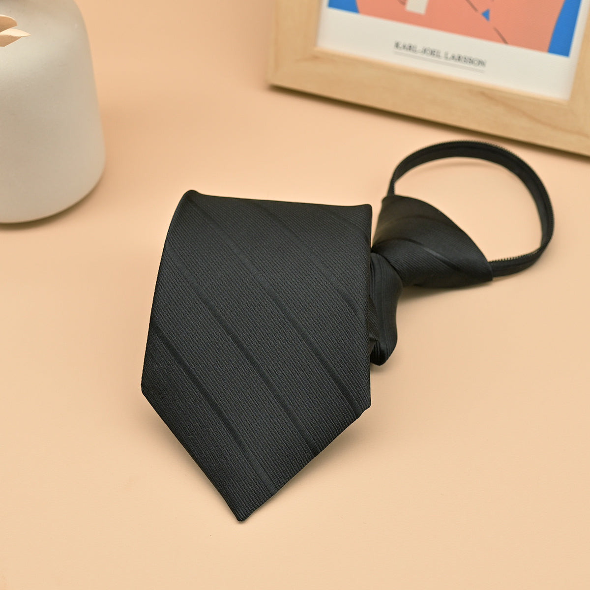 Lot de 3 Cravates Homme Noires à Rayures Diagonales – Polyester Élégant pour Bureau et Mariage