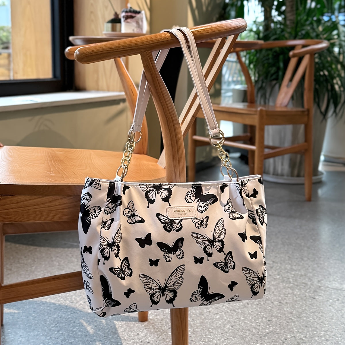 Sac Cabas en Toile Chic à Motif Floral et Papillon pour Femmes – Grande Capacité, Fermeture Éclair, Idéal pour Usage Quotidien et Déplacements – Cadeau Stylé pour Elle