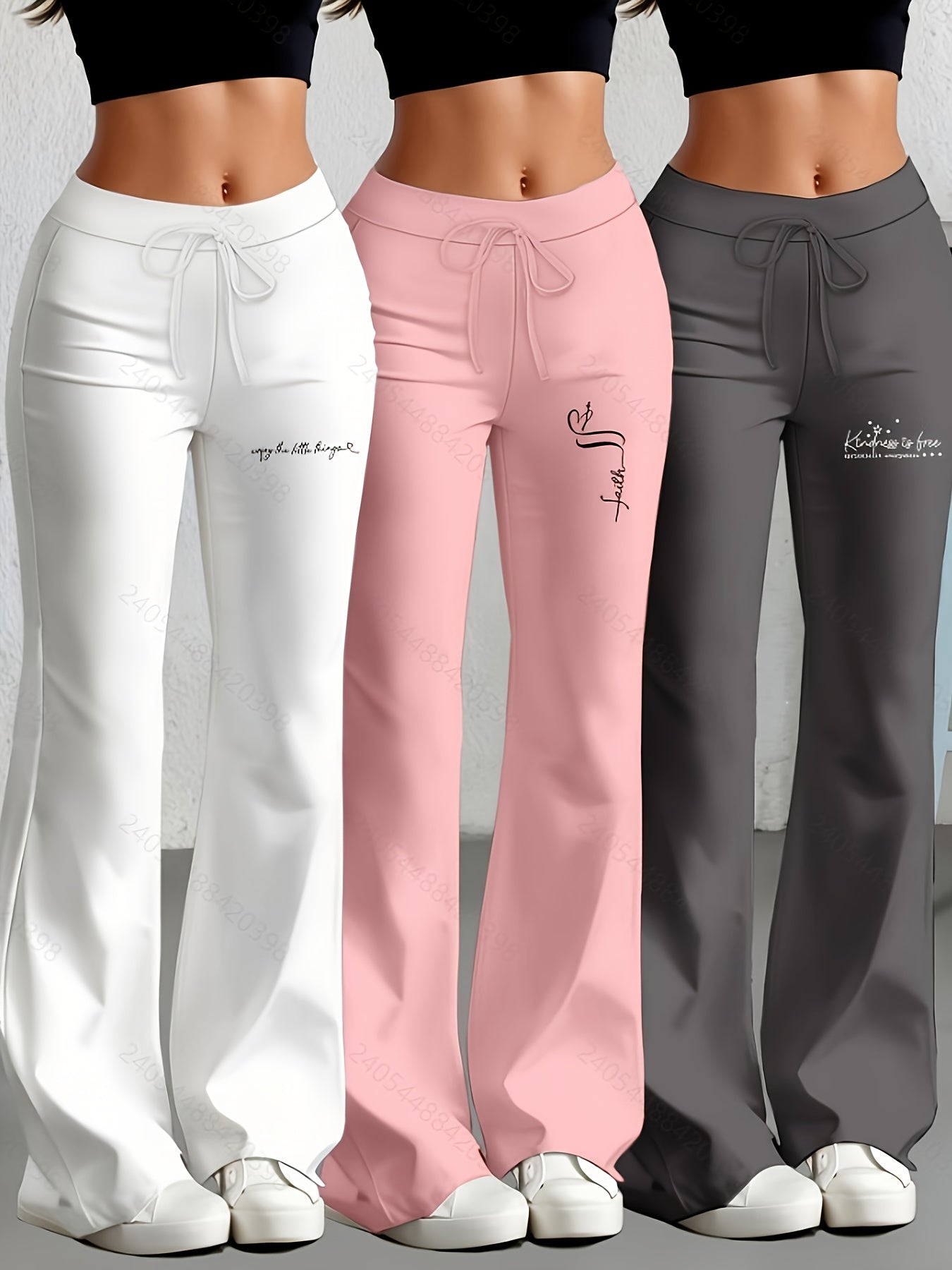 Lot de 3 Pantalons Femme Européens et Américains – Jambe Droite Évasée avec Texte Anglais Classique
