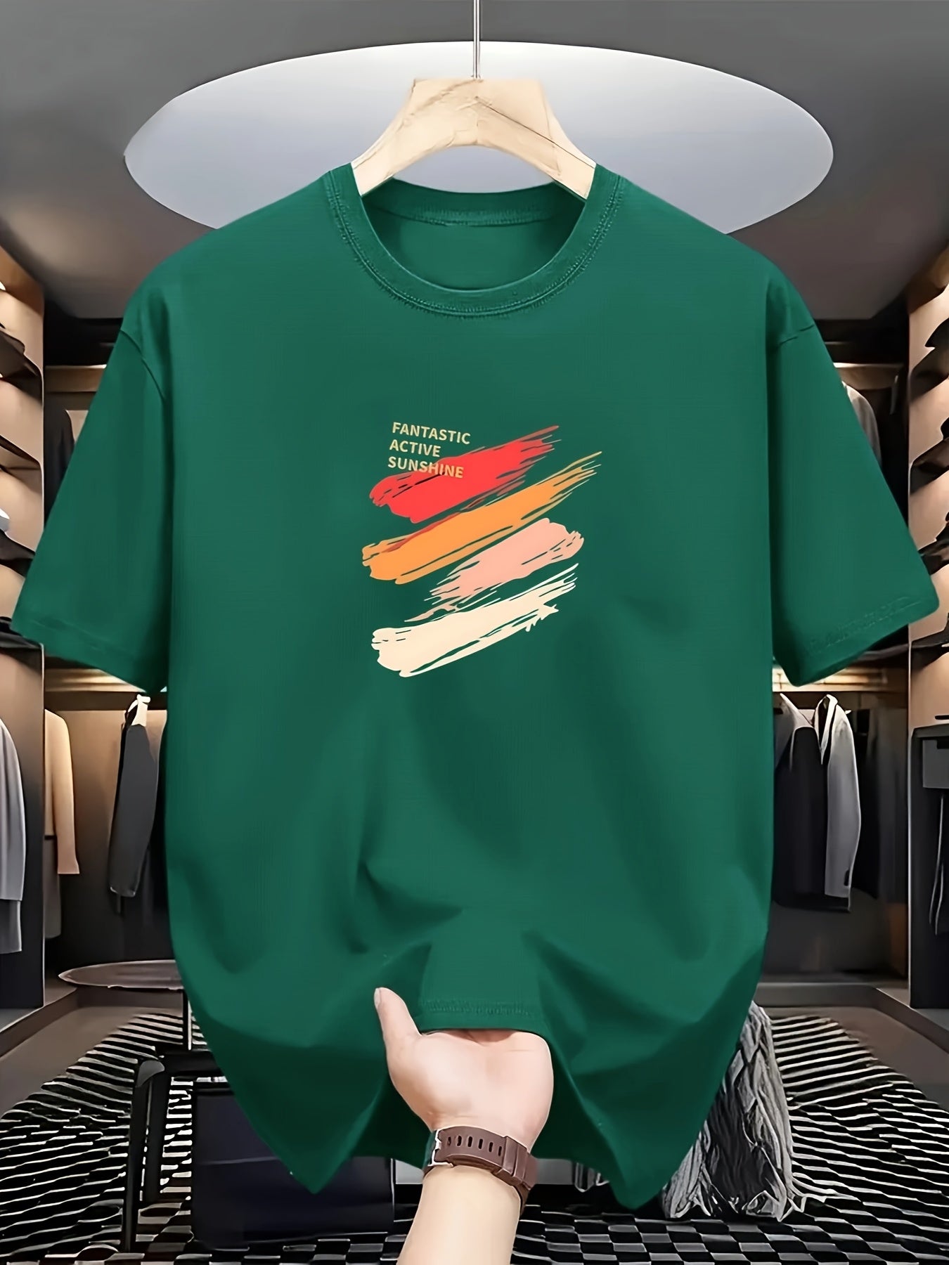 Men's Black T-Shirt - Soft Breathable Crew Neck Tee with Red/Beige/Orange Accent Stripe, Everyday Casual Shirt for Gym, Outings, Parties - All-Season Comfort Fit, Weekend Attire, Sporty Design, Comfortable Material, Short Sle