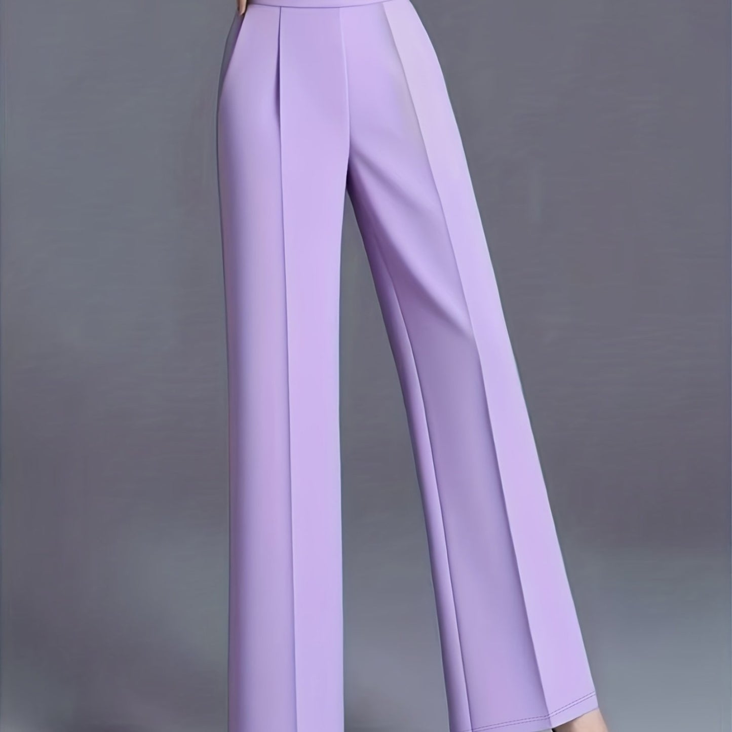 Pantalon Femme Grande Taille Élégant – Taille Haute, Jambe Large, Couleur Unie Rose et Bleu Marine