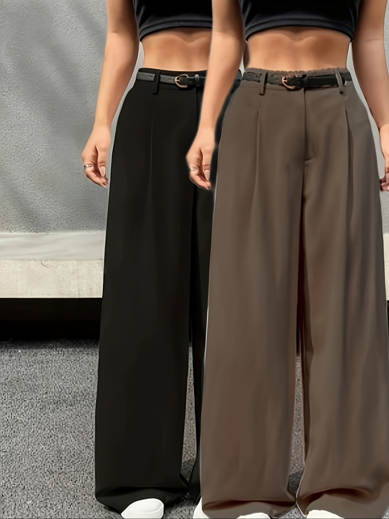 Lot de 2 Pantalons Femme Élégants Taille Haute Plissés – Jambe Large