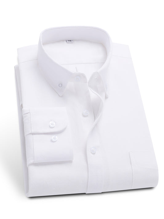 Men's Solid Color Lapel Collar Design Dress Shirts, Long Sleeve Casual Button Up Shirt For Formal Occasions