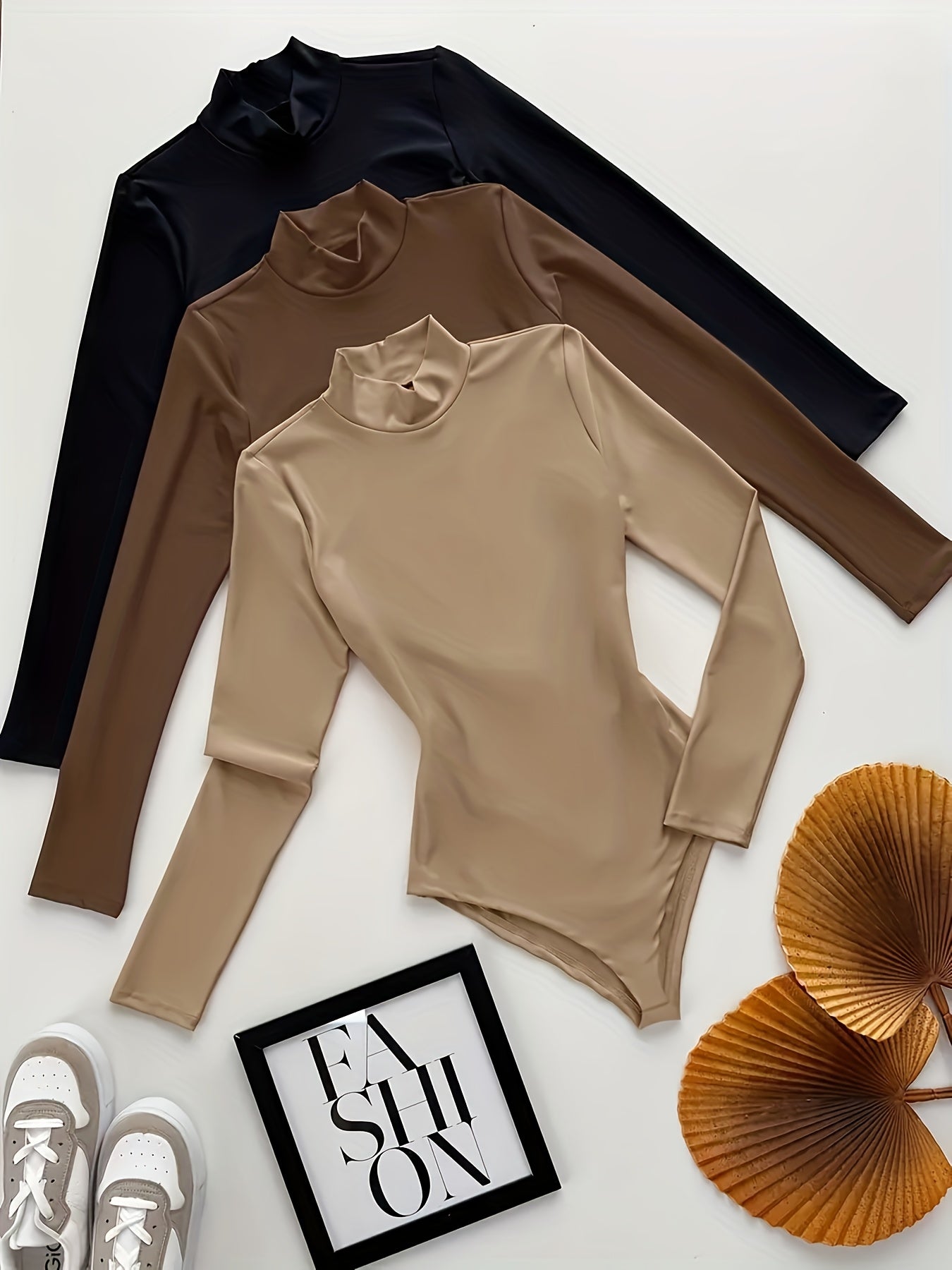 T-shirt Femme Élégant Manches Longues - Tissu Doux Extensible, Col Montant Slim pour Tenues Quotidiennes et Formelles, Polyvalent Printemps/Automne, Bureau, Soirée, Casual