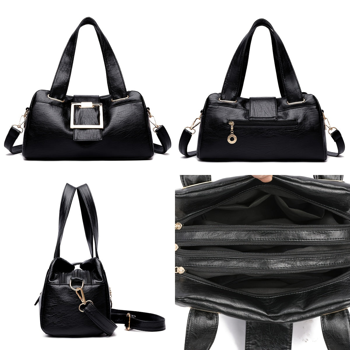 Sac Cabas Femme– Grande Capacité, Sangle Amovible, Ferrures Dorées, Multi-Compartiments avec Fermeture Zippée, Design Structuré Carré, Idéal Travail, Shopping et Voyage