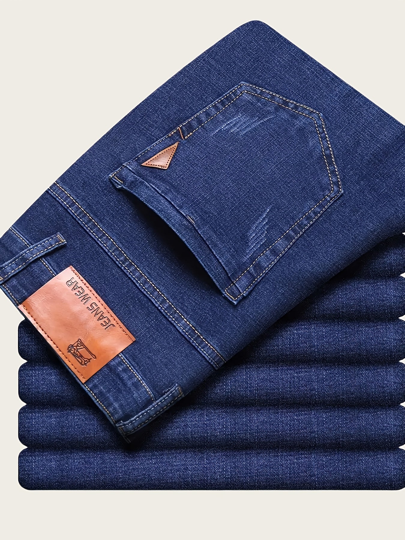 Jean en denim stretch pour homme – motif géométrique bleu foncé, confort toutes saisons