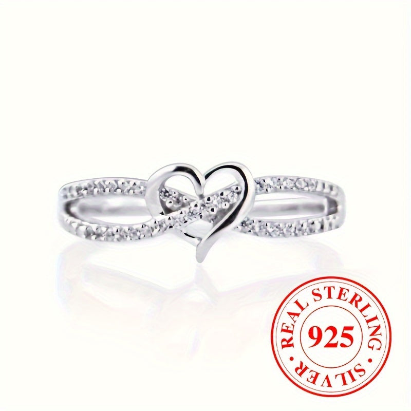 1pc 925 Sterling Silver Ring Trendy Heart Shape Penetrated With Infinity Sign Symbol Of Loyalty And Romance Unique Gift For Your Love Match Daily Outfits