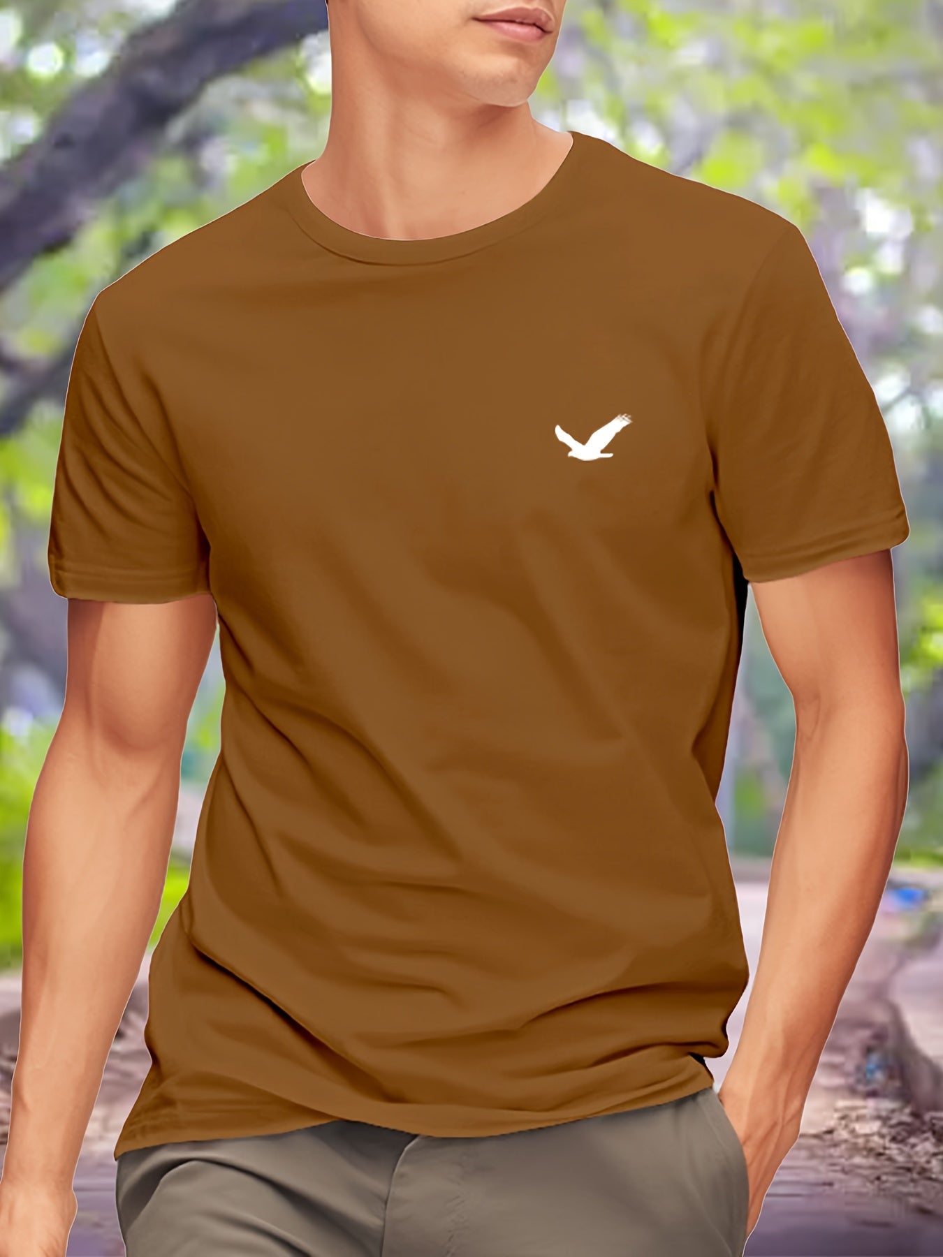 Men'S One Bird Graphic T-Shirt - Bright Pink with Bird Design, Lightweight Breathable Fabric for Everyday & Formal Wear - Minimalist Casual Tee for Office, Outings, Parties - Model T24-T240911-S, Party Attire, Round Neckline