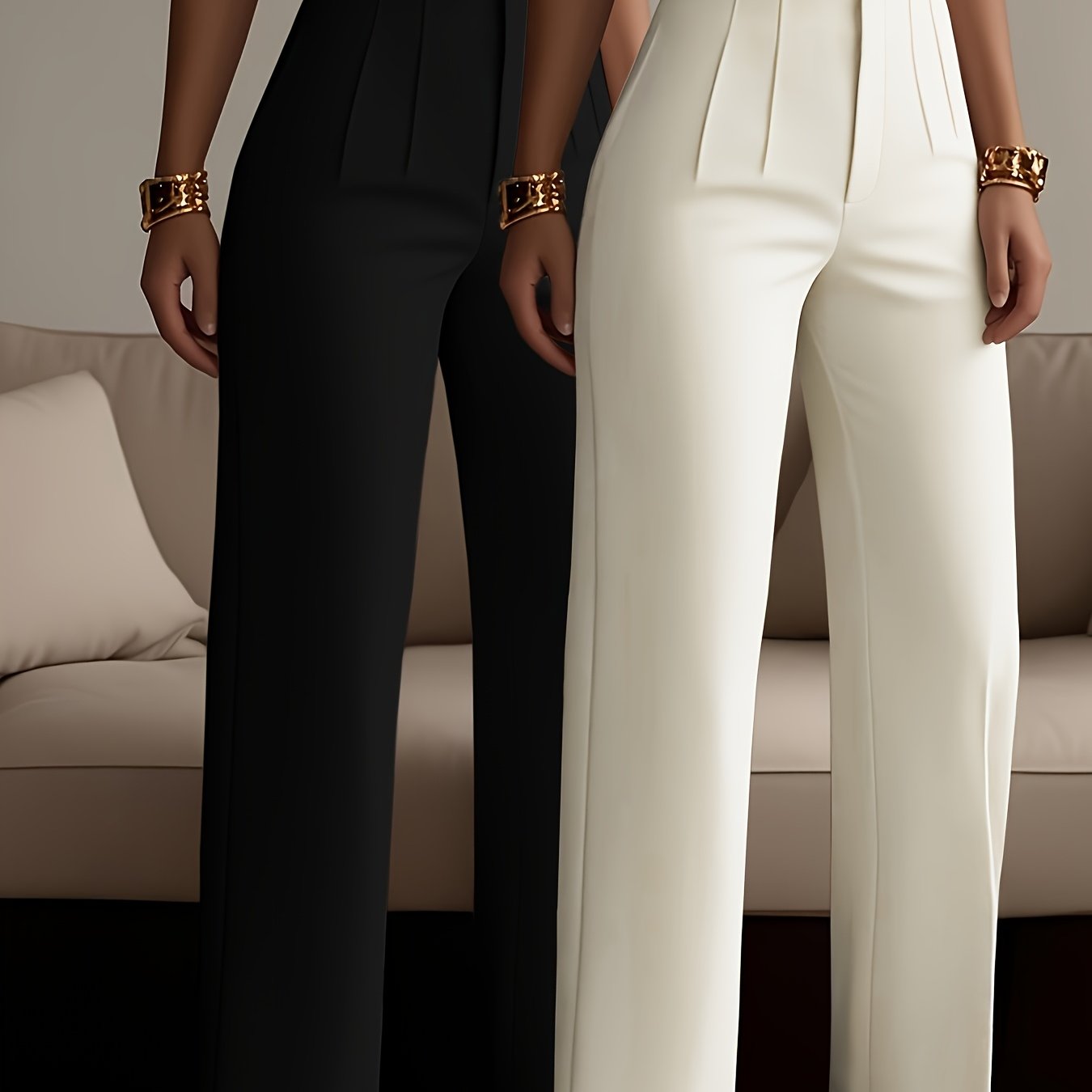 Lot de 2 Pantalons Femme Élégants – Taille Haute, Jambe Droite avec Fermeture Zippée, Tous Saisons