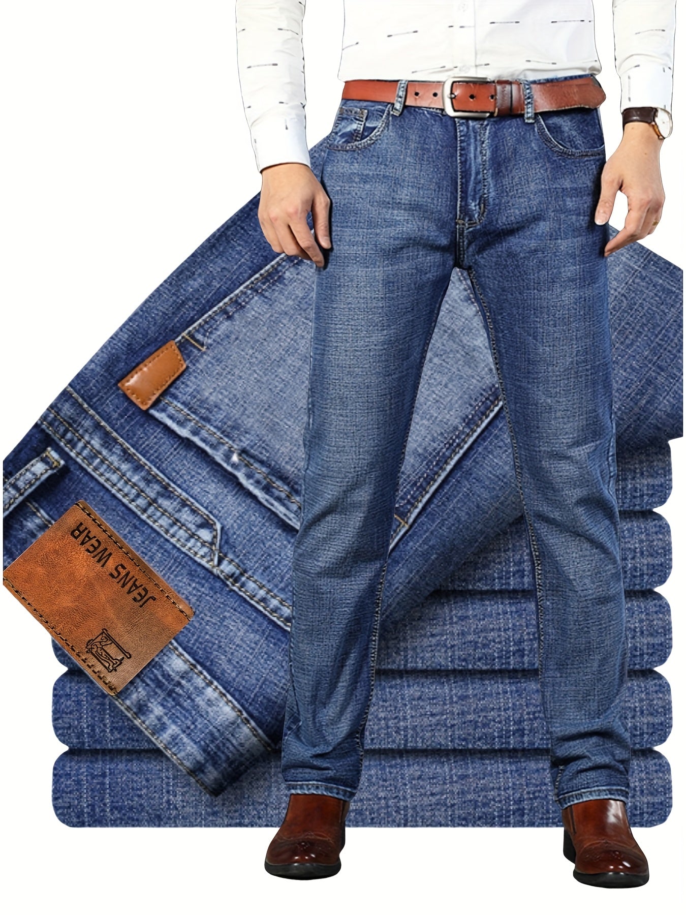 Pantalon en faux denim extensible robuste pour homme – effet usé, idéal travail, construction et usage quotidien, grande taille, toutes saisons, confortable et durable