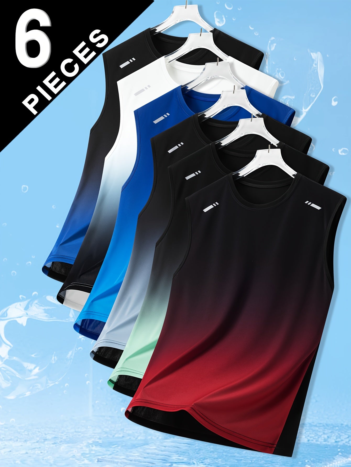 Lot de 6 Débardeurs Sport Homme – Séchage Rapide, Respirant, Tissu Extensible, Couleurs Dégradées