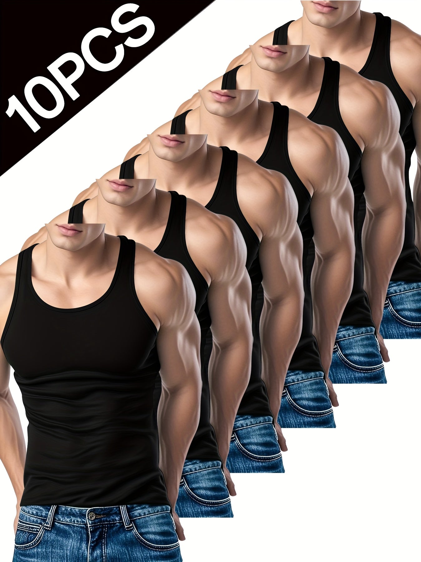 Lot de 10 Débardeurs Homme – Coupe Slim, Styles Variés