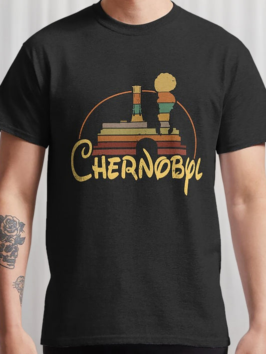 Men'S Chernobyl TV Show Inspired T-Shirt - Official Chernobyl Graphic Tee with Chernobyl Text & Reactor Design, with Orange & Yellow Accents - Casual Round Neck, Summer Outfit Essential For Fans, Chernobyl T Shirt, Fan Mercha