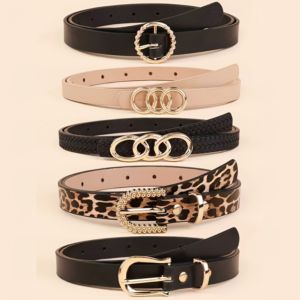 Lot de 5 ceintures fines pour femmes – Ceintures polyvalentes et tendance pour robes, costumes et tenues décontractées, design élégant, boucles en alliage de zinc, adapté aux grandes tailles