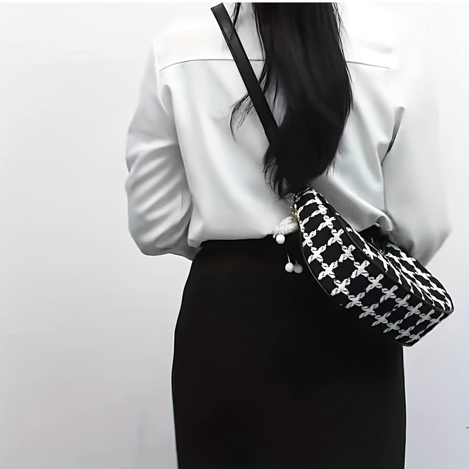 Sac bandoulière femme - Sac à main/bandoulière détachable à motif quadrillé, fermeture éclair, sac à main noir élégant et léger pour occasions décontractées et spéciales
