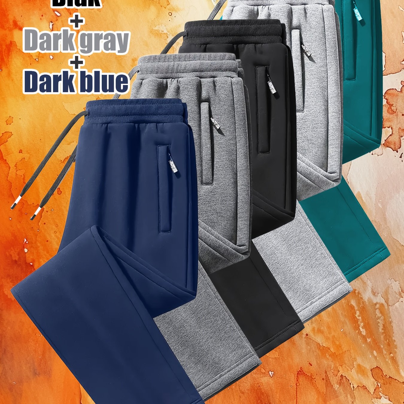 3pcs Joggers Thermiques Homme – Full-Zip, Confortables, Gris/Noir/Bleu/Vert, Sport & Casual
