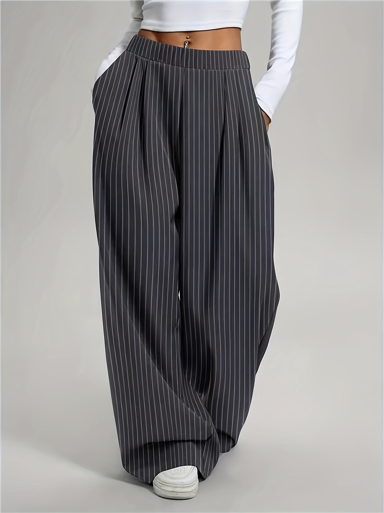 Lot de 2 Pantalons Femme – Taille Élastique, Décontracté, Gris, Printemps/Été/Automne, Jambe Longue, Style Classique