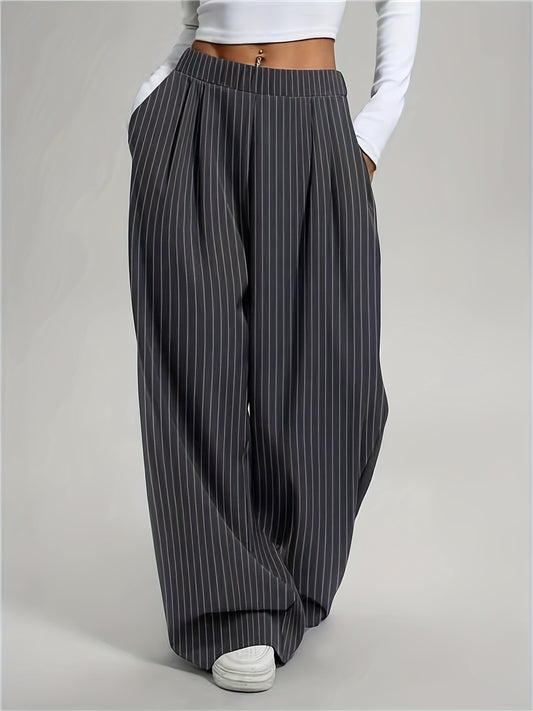 Lot de 2 Pantalons Femme – Taille Élastique, Décontracté, Gris, Printemps/Été/Automne, Jambe Longue, Style Classique