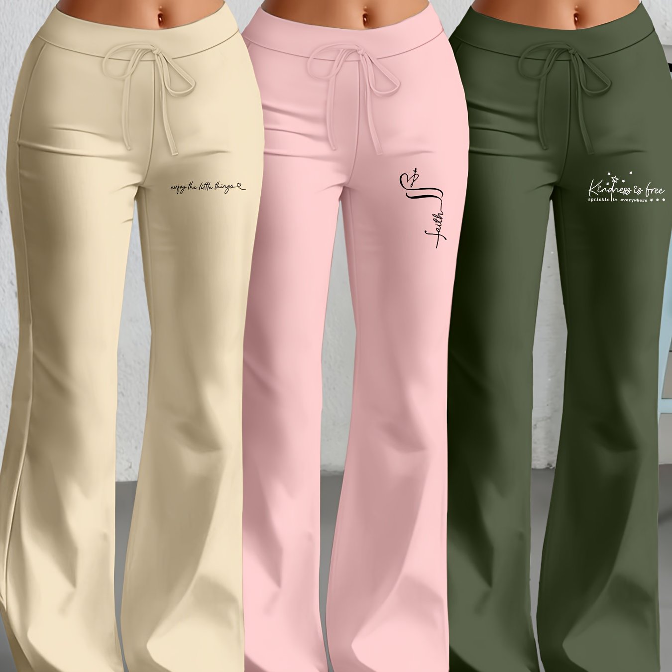 Lot de 3 Pantalons Femme Européens et Américains – Jambe Droite Évasée avec Texte Anglais Classique